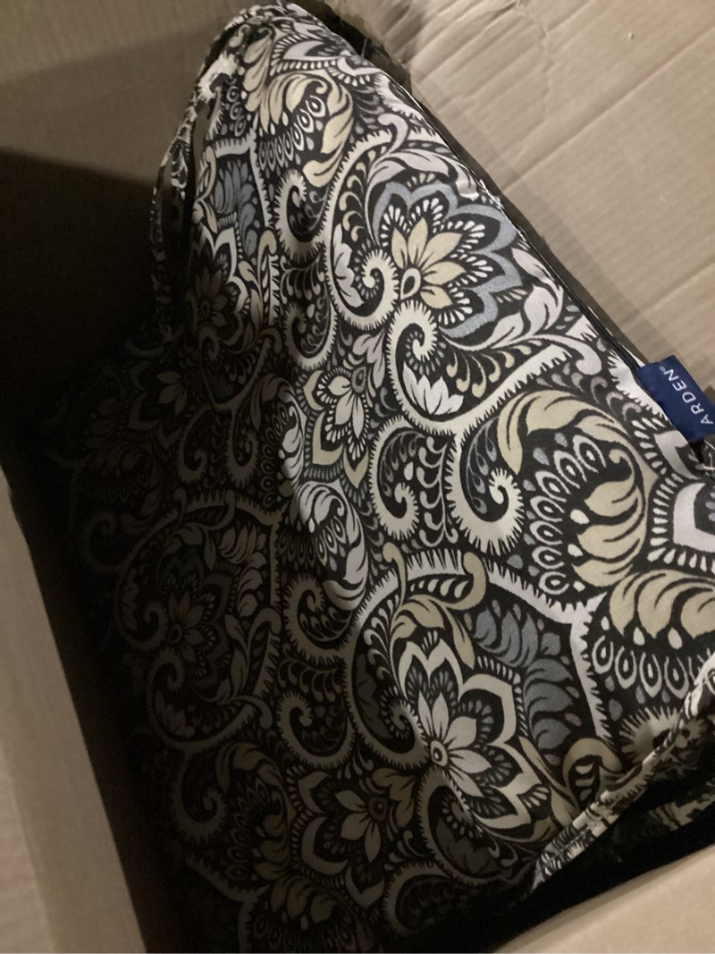 Condition photo showing Good Condition for arden indoor/outdoor seat or rocking chair cushion, 19 x 18, water repellent, rain proof, fade resistant cushion for rocking or dining chairs black aurora damask 18 x 19 black aurora damask 1