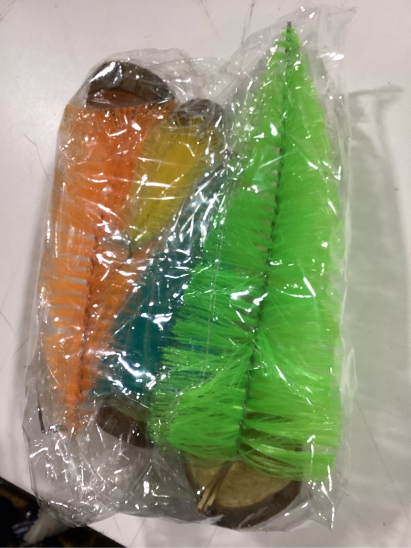 Condition photo showing As Is for 4 pcs Mini Christmas Tree, Bottle Brush Trees with Wooden Base, Fluorescent Christmas Table Decorations for Home Decor