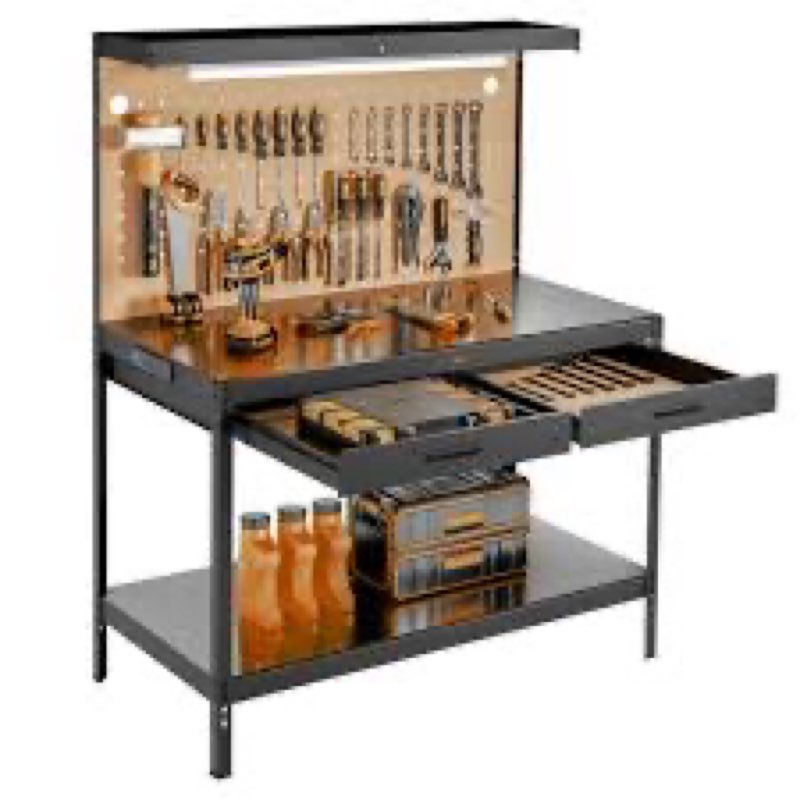 Work Bench, Work Benches for Garage, Work Table, A3 Steel 600LBS Capacity Workbench for Garage Tool 