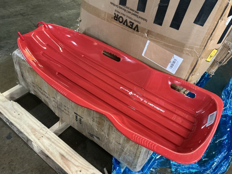 Condition photo showing Good Condition for Retrospec Retrorider Plastic Snow Sled – Toboggan Style with Pull Rope, Cold-Resistant Coating, and Hard Bottom for Smooth Downhill Rides – Available in 35" and 48" Sizes for Kids and Adults 4-Pack Brrgundy 48"
