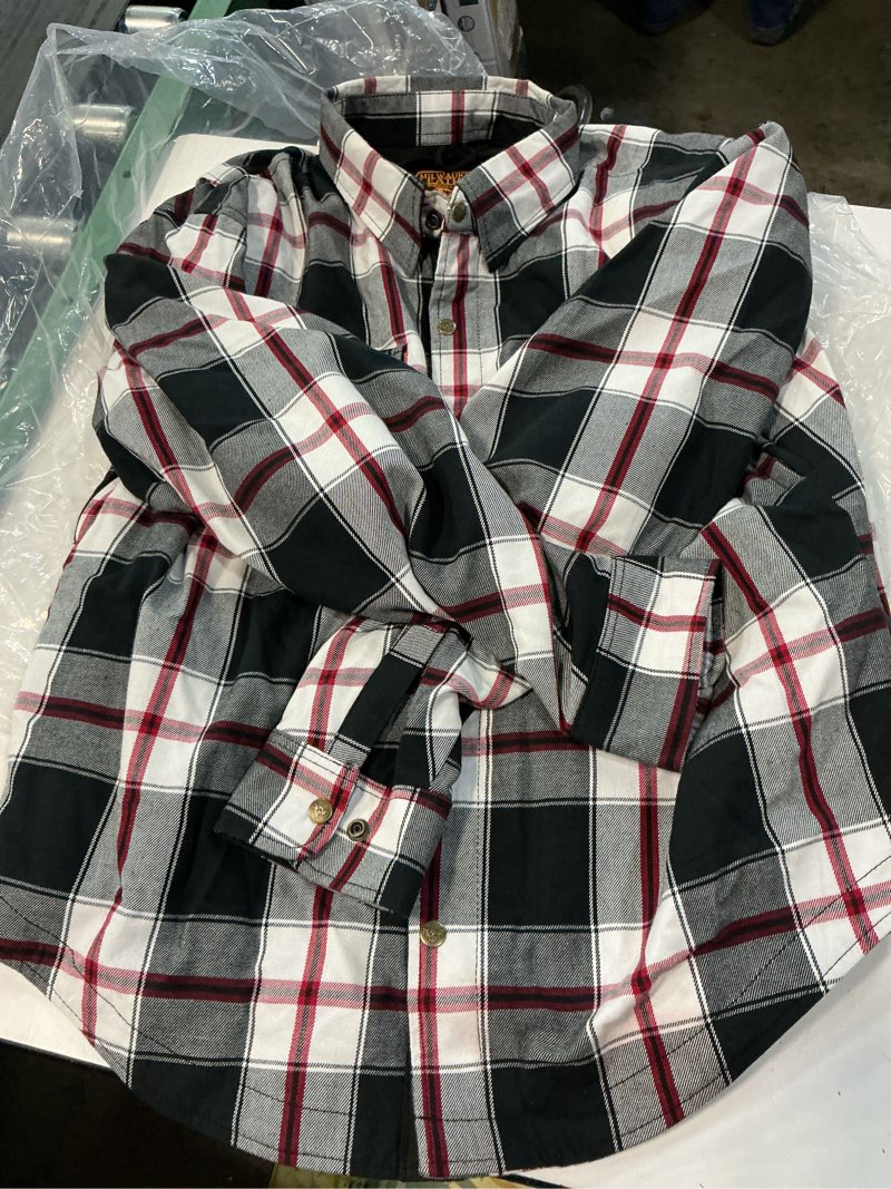 Condition photo showing New/Like New for milwaukee leather mpm1625 men's armored plaid riding shirt - ce shoulder & elbow armor - aramid reinforced x-large multi