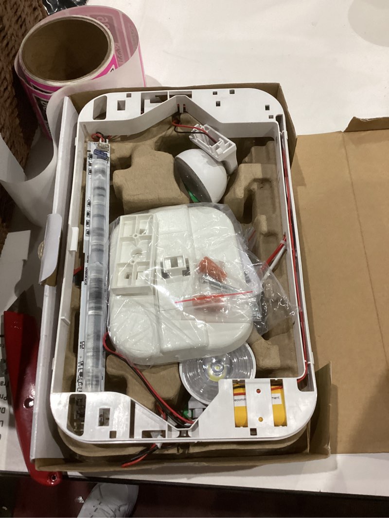 Condition photo showing As Is for lithonia lighting rd m6 ecrg led emergency light/exit combo red/green switchable, round lamp heads, white (b08y4ssb8p)