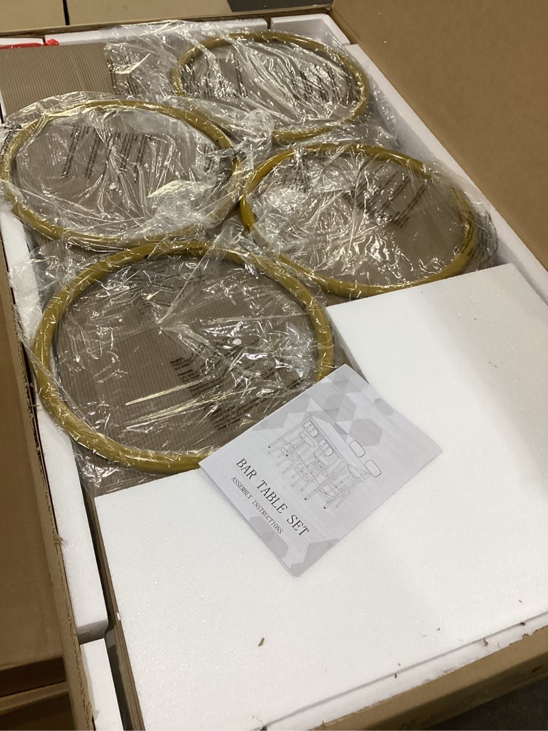 Lamerge 43.3” Dining Table Set for 4, Rectangle Bar Table with 4 PU Leather Backrest Stools, Pub Dining Room Table Set for Kitchen, Bar, Breakfast Nook, Small Space, White+Gold