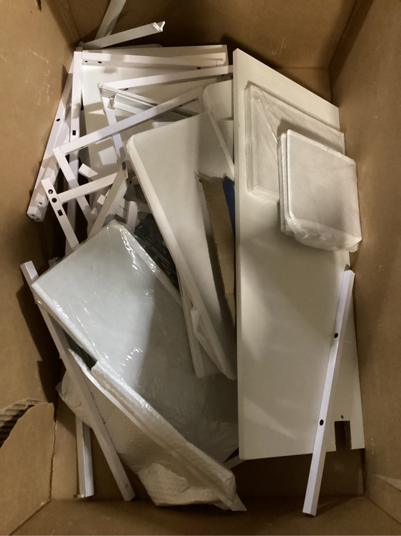 Condition photo showing As Is for White Dresser for Bedroom with LED Lights and Power Outlets, 55" TV Stand with 10 Drawers & Open Shelves, Fabric Chest of Drawers with PU Finish, Metal Frame, Wood Top (White)
