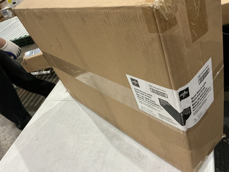 Condition photo showing New/Like New for medline shower chair for elderly, seniors, adults & disabled - heavy duty shower seat with padded arms and back for inside shower, adjustable height bath stool for bathtub, 350 lb, slip resistant white