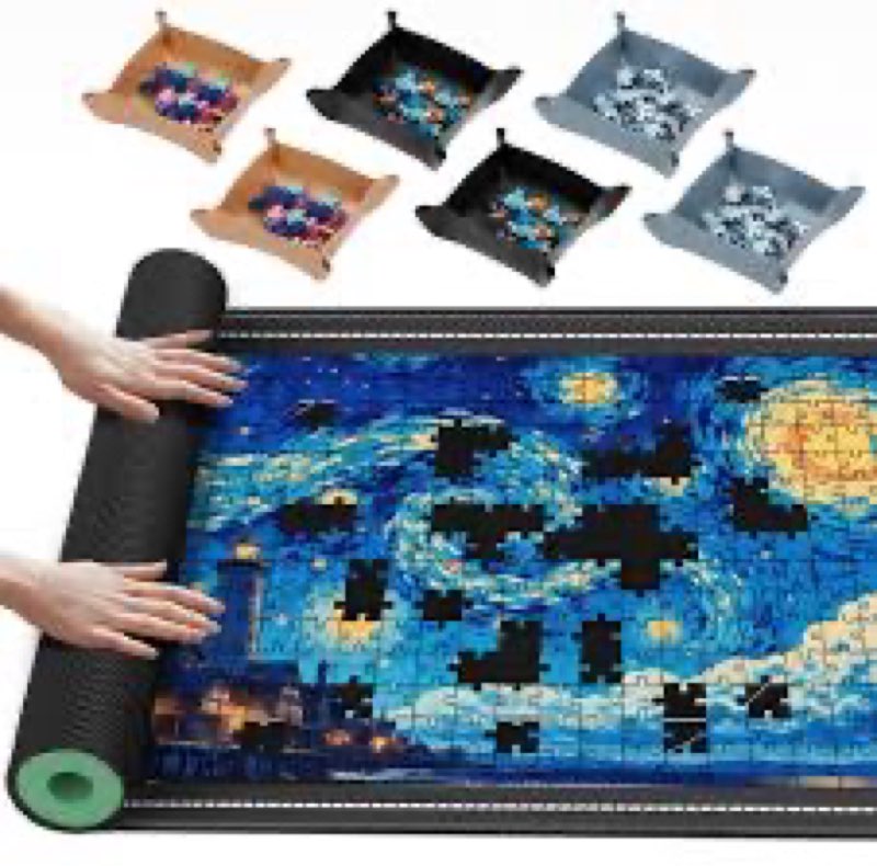 Lwoeo Jigsaw Puzzle Mat Roll Up 2000 Pieces, Black 48.4” x 30.7” Smooth Top Saver Pad, Large Puzzel 