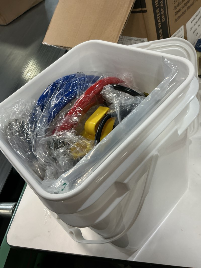 Condition photo showing New/Like New for Tankless Water Heater Flushing Kit Includes 1/6HP Submersible Sump Pump with Two Adapters & 3 Gallons Pail with Bucket Lid Opener & Two 1/2” Dia X 6’ PVC Hoses with Washers 1100GPH Pump with PVC Hoses