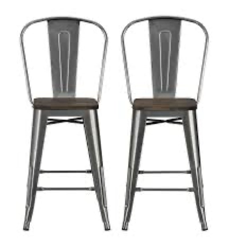 DHP Luxor Metal Counter Stool with Wood Seat and Backrest, Set of two, 30", Antique Gun Metal (Renew