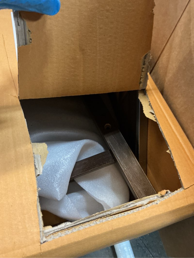 Condition photo showing As Is for Amazon Basics Solid Wood Saddle-Seat Kitchen Counter Barstool with Footrest, Easy Assembly - 24-Inch Height - Walnut - Set of 2 Walnut 24''