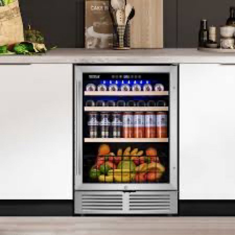 24" beverage refrigerator - 180 can capacity, reversible door, built-in or freestanding beer fridge, soda & drink cooler