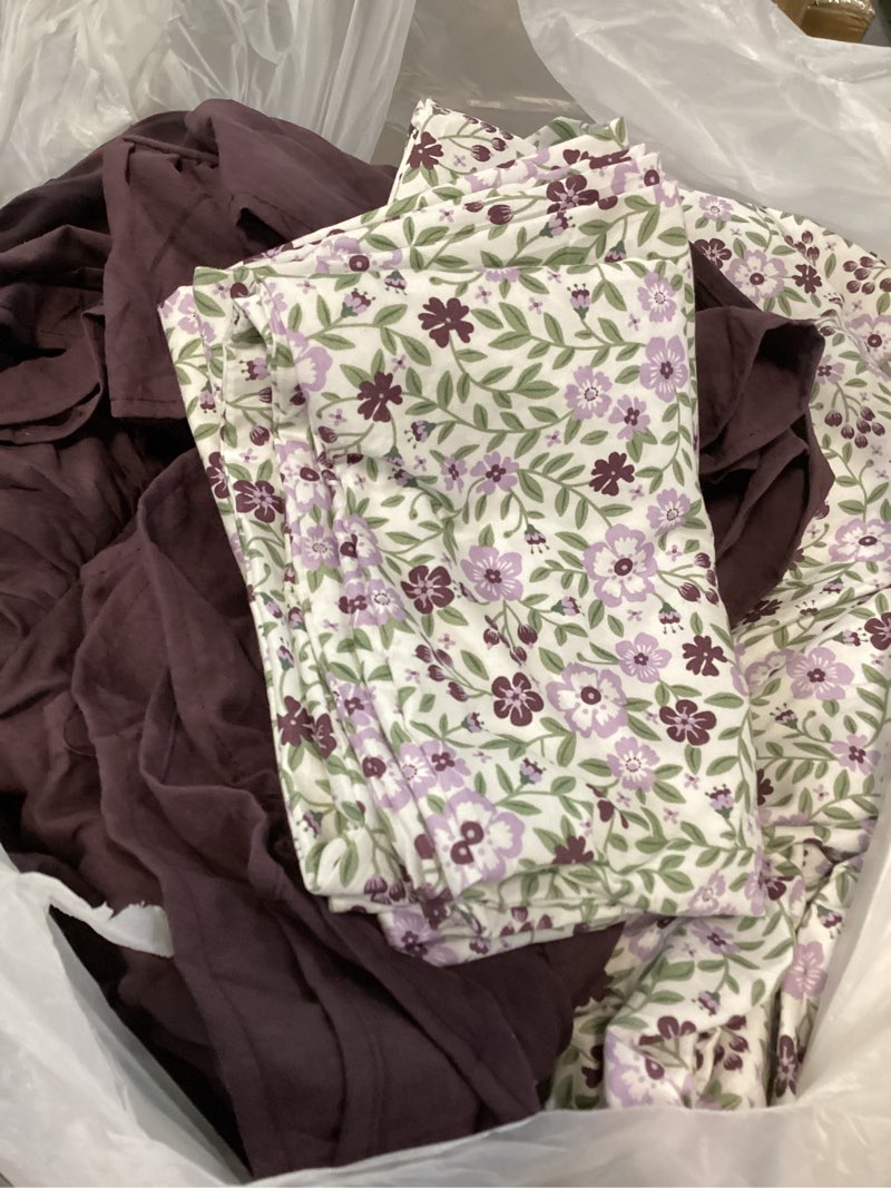 Condition photo showing Good Condition for bloomhaven queen comforter set - 7 pieces ruffle purple bedding sets, shabby chic farmhouse bed in a bag queen with ruffle comforter, floral sheets, pillowcases & shams dark purple queen