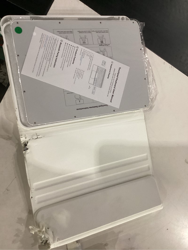 Condition photo showing Good Condition for (heavily used+not tested))harvopu compatible for ipad 11th 10th generation case with keyboard, folio cover with pencil holder, multi-touch trackpad, 7 color backlit, detachable keyboard for ipad (a16) 11th/10th gen (white)