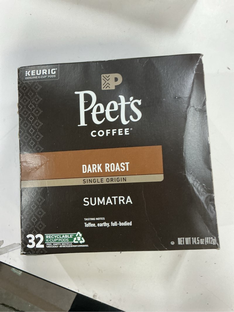 Condition photo showing Good Condition for (best nby 22/apr/2027) peet's coffee, dark roast single serve coffee pods, 100% arabica coffee - single origin sumatra 32 count (1 box of 32 pods) single origin sumatra 32 count (pack of 1)