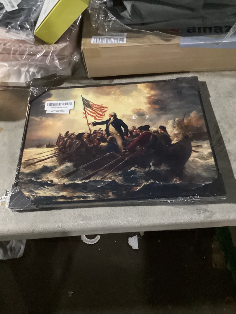 Condition photo showing Good Condition for Patriotic History Wall Art, Washington boat crossing, patriotic wall decor, museum style framed canv