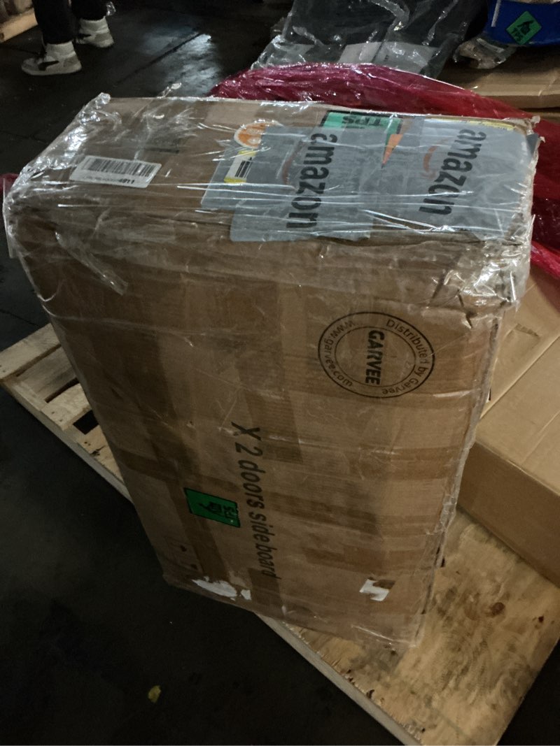 Condition photo showing As Is for GarveeHome Small Storage Cabinet, Farmhouse Sideboard Buffet Cabinet with 2 Doors and Adjustable Shelves, Accent Entryway Console Cabinets for Living Room, Dining Room (Rustic White., 1 Pieces) 1 Pieces Rustic White.