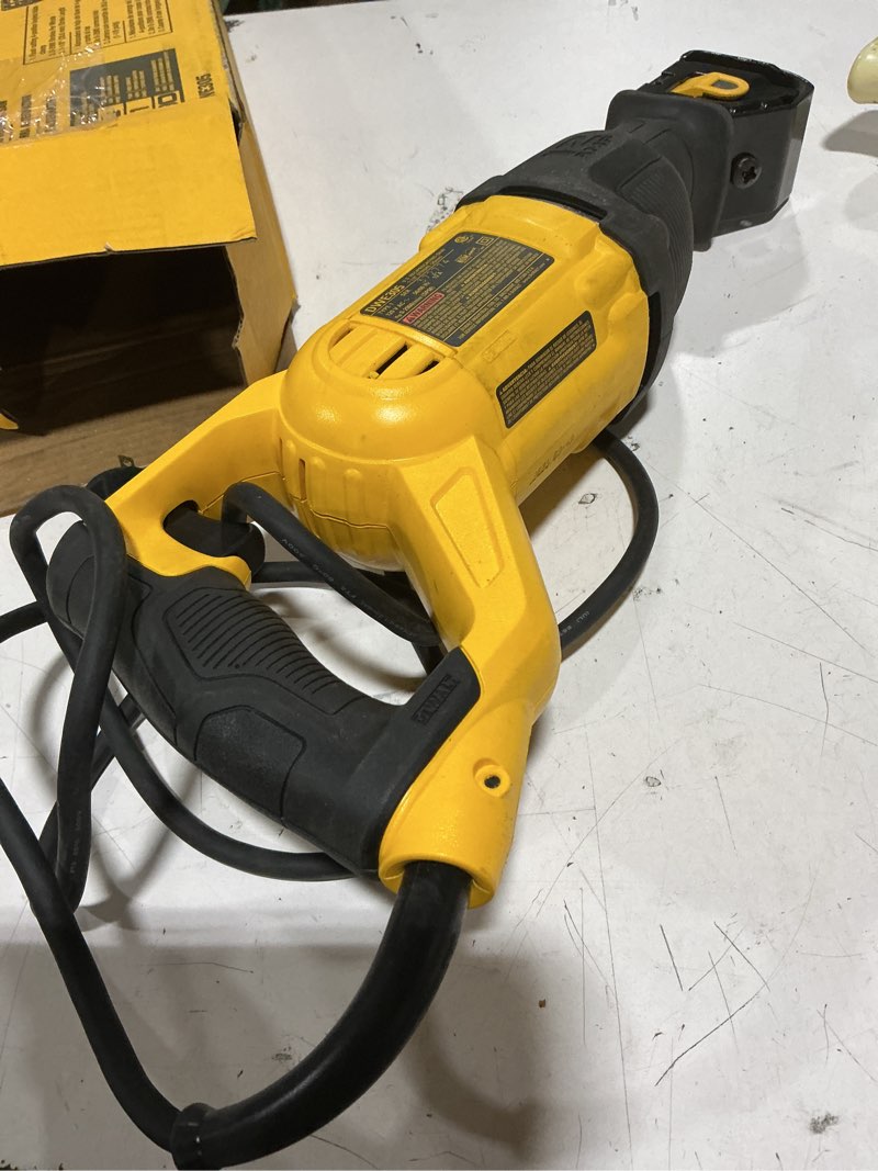 Condition photo showing As Is for dewalt reciprocating saw, 12 amp, 2,900 rpm, 4-position blade clamp, variable speed trigger, corded (dwe305)