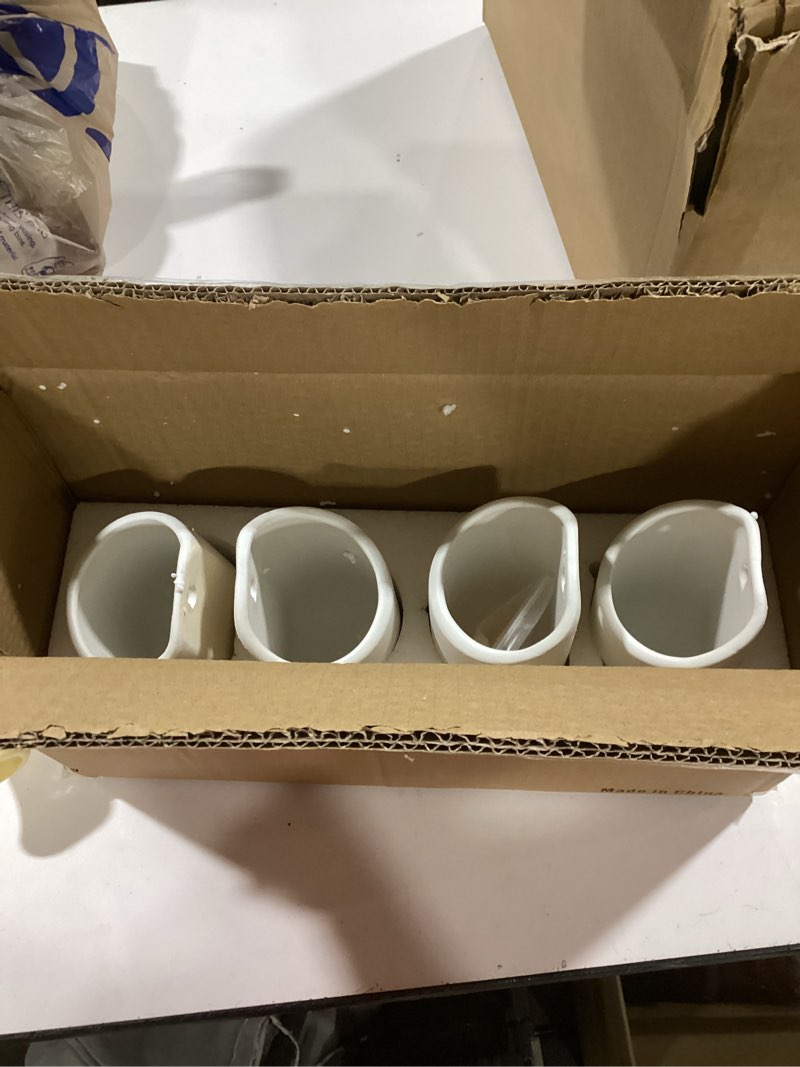 Condition photo showing Good Condition for MyGift Set of 4 Mini Matte White Ceramic Indoor Wall Planter, 6 Inch Cylindrical Wall Mounted Hanging Planter Pot for Succulents, Herbs, String of Pearls