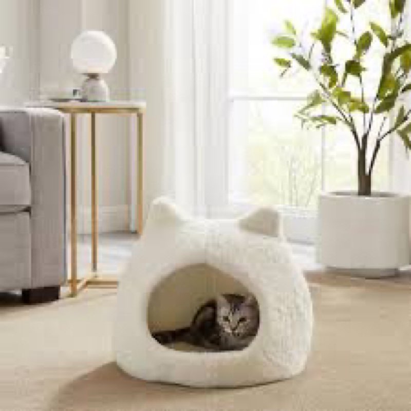 best friends by sheri meow hut fur dome pet bed – covered cat cave for cats & small dogs up to 15 lb