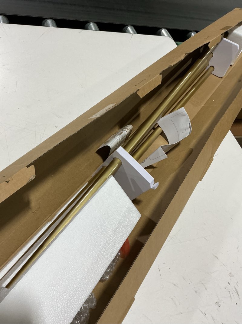 Condition photo showing New/Like New for 1 inch gold double curtain rods 72 to 144 inches (6 to 12 ft), usfook drapery rods for windows, telescoping dual curtain rod with luxury translucent finials 72-144" luxury gold