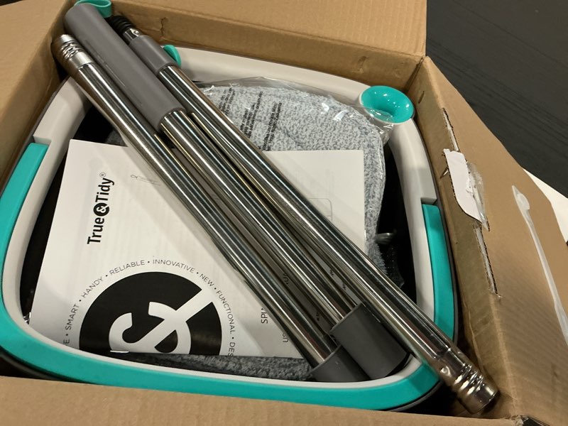 Condition photo showing Good Condition for True & Tidy True Clean Spin Mop & Bucket System – Dual Compartment Design for Clean & Dirty Water, 360° Swivel Mop Head, Built-in Scrubbing Brush, Stainless Steel Handle & 2 Reusable Microfiber Pads 11.8 x 11.8 x 7.28 inches