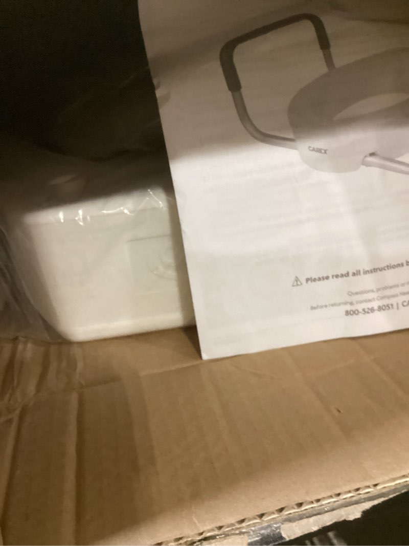 Condition photo showing Good Condition for carex 3.5 inch raised toilet seat with arms, elongated toilet seat riser, up to 250 lbs capacity, elevating & raising seat for elderly & handicap, universal, slip-resistant with padded handles, white