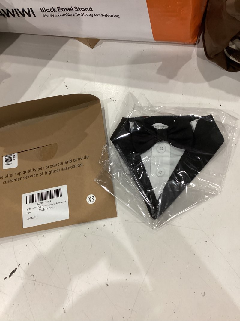 Condition photo showing New/Like New for scenereal dog tuxedo bandana, formal wedding outfit with bowtie, halloween christmas dog costume for small medium dogs cats, fall scarf bib handkerchief pet collar tux clothes for birthday, xs x-small #1 black