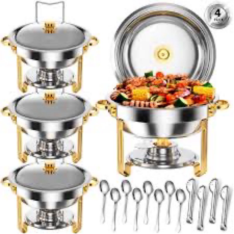 Keyoxy Round Chafing Dishes for Buffet 5 Qt,High Grade Chafing Dish Buffet Set, Full Size Pan,Rolled