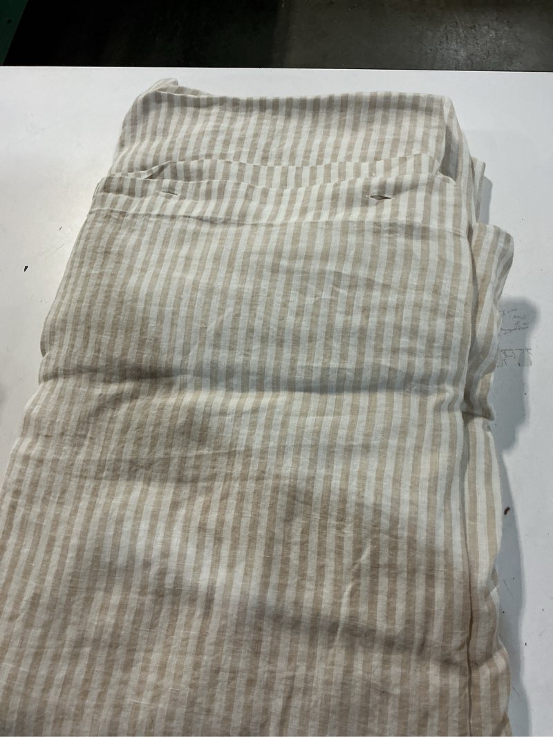 Condition photo showing Good Condition for quince european linen stripe duvet cover   willowleaf/white stripe king/cal king
