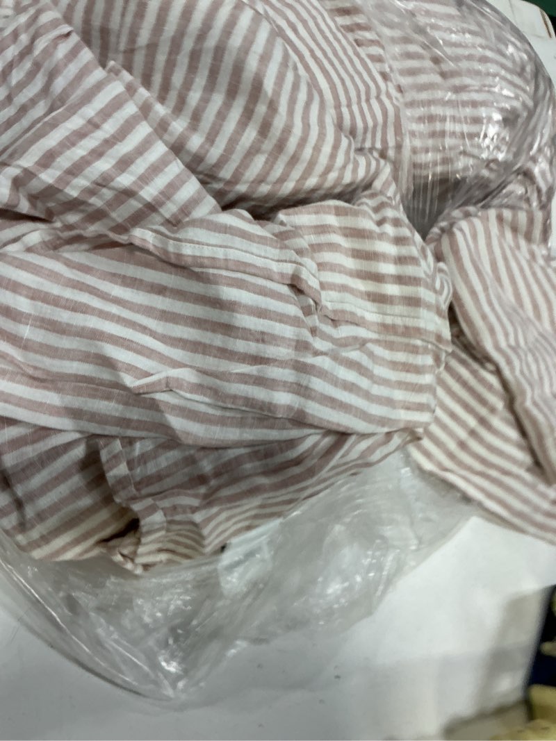 Condition photo showing New/Like New for european linen sheet set, king, dusty mauve/white stripe