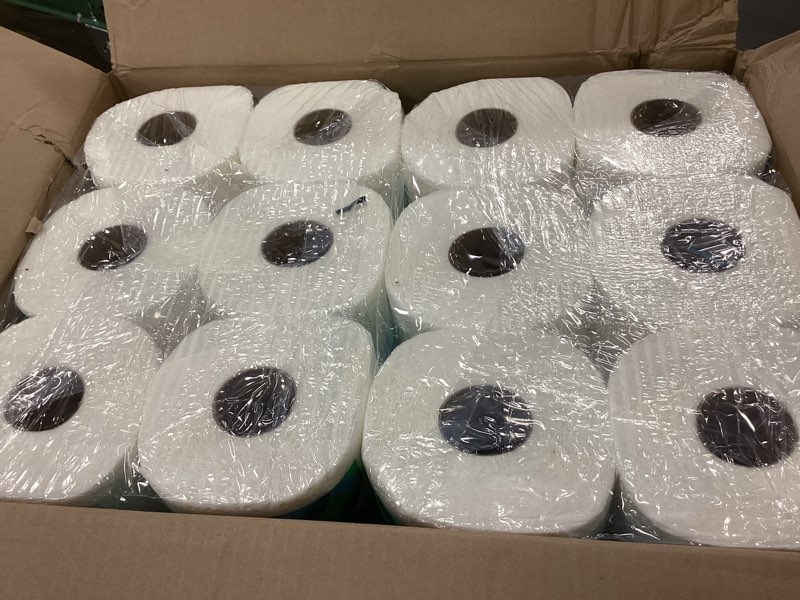 Condition photo showing New/Like New for Amazon Brand - Presto! Ultra-Strong Premium Paper Towels, 158 Sheet Huge Roll - Flex-a-Size, 12 Rolls (2 Packs of 6), Equivalent to 38 Regular Rolls, White Huge 12 Rolls (158 Sheets each)