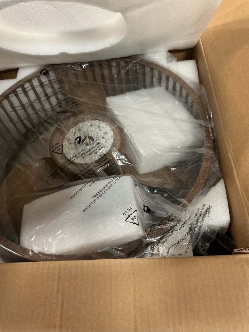 Condition photo showing As Is for Ceiling Fan with Light Remote Control - 20 Inch Farmhouse Low Profile Caged Ceiling Fan, Bladeless, 6 Speeds, Reversible, Rustic Small Flush Mount Fandelier for Bedroom Kitchen