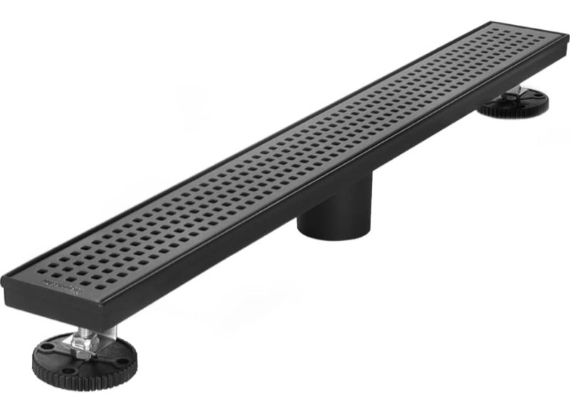 Neodrain 28-Inch Black Linear Shower Drain with Removable Quadrato Pattern Grate,Professional 304 Stainless Steel Rectangle Shower Floor Drain Manufacturer,Leveling Feet,Hair Strainer, Matte Black
