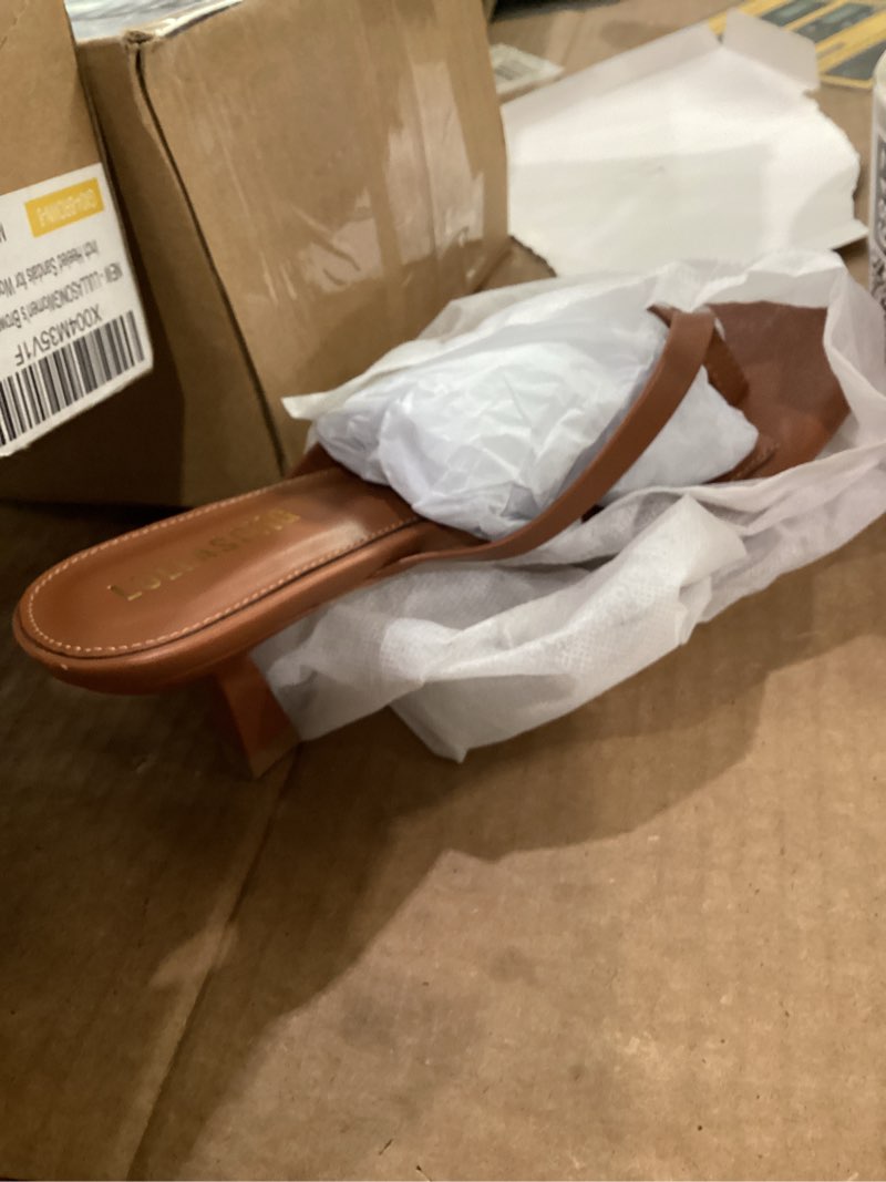 Condition photo showing Good Condition for lullasong women's kitten heels sandals square open toe flip flop heels 1.8-2 inch heeled sandals for women 8 brown