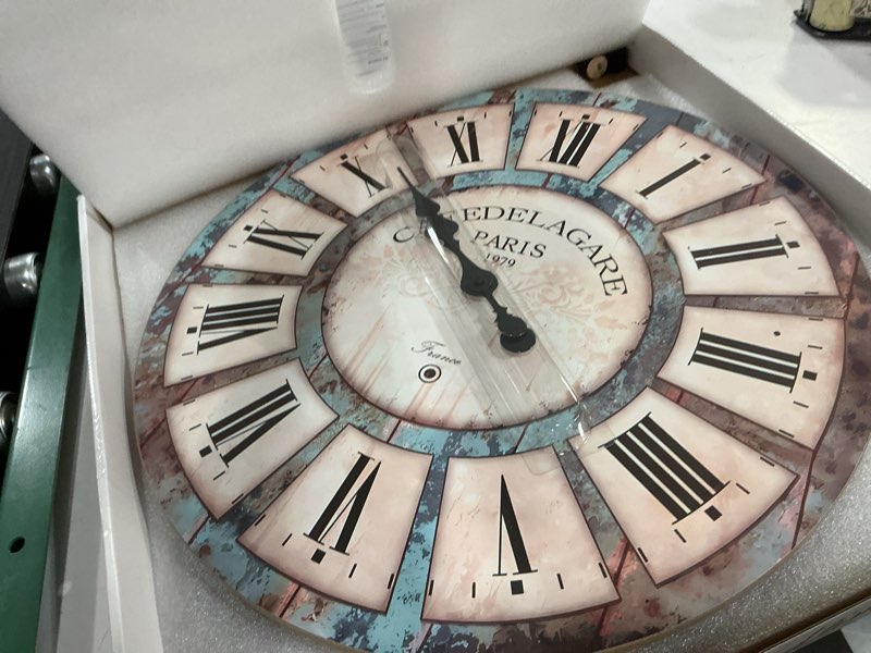 Condition photo showing Good Condition for Big Wall Clock Silent Large Farmhouse Wall Clocks Battery Operated 20 Inch Wood Decorative Wall Clock for Living Room(No Solid Wood, It is with MDF Material) 20 Inch Blue1