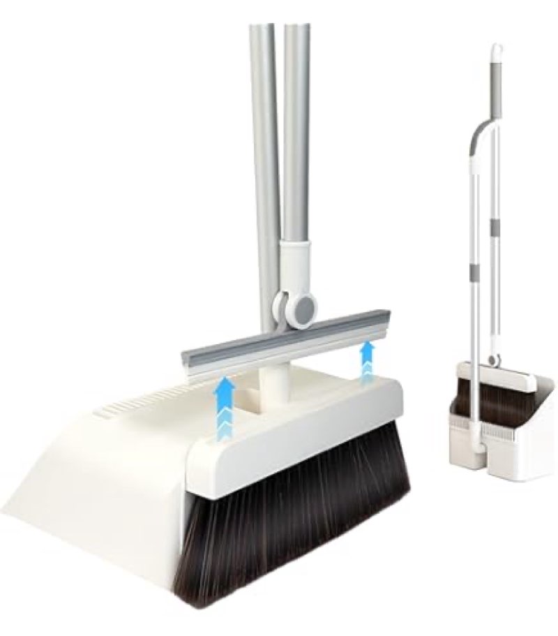 3-in-1 Magnetic Broom with Dustpan Combo Set, Broom and Dustpan Set with Silicone Broom, Upright Sta