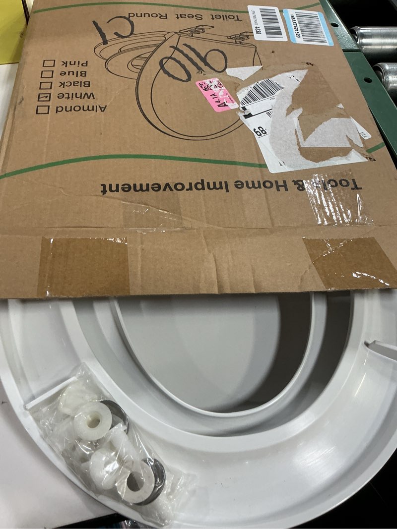 Condition photo showing As Is for potty training seat built-in toilet seat, elongated toilet seat 16.5inch with baby seat 2 in 1 soft close quiet no slapping, magnetic absorption, easy installation for bottom fixing toilet