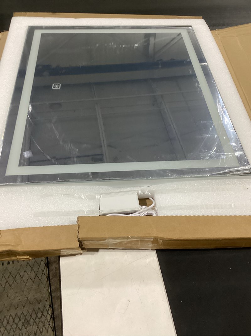 Condition photo showing As Is for sweetcrispy 20.1"x28.1" 1smart anti-fog led bathroom mirror with front light & backlit, 3 color temperatures, dimmable, memory function, rectangle modern vanity mirror white-rectangle 20.1"l x 28.1"w