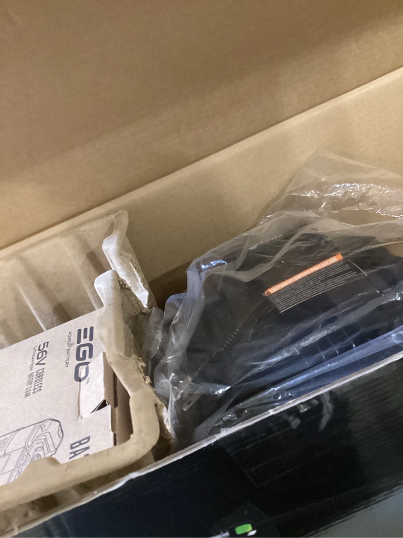 Condition photo showing As Is for incomplete only battery and charger ego power+ multi-head system with line iq, powerload 56-volt 17-in straight shaft attachment capable battery string trimmer 5 ah (battery included) (charger included)