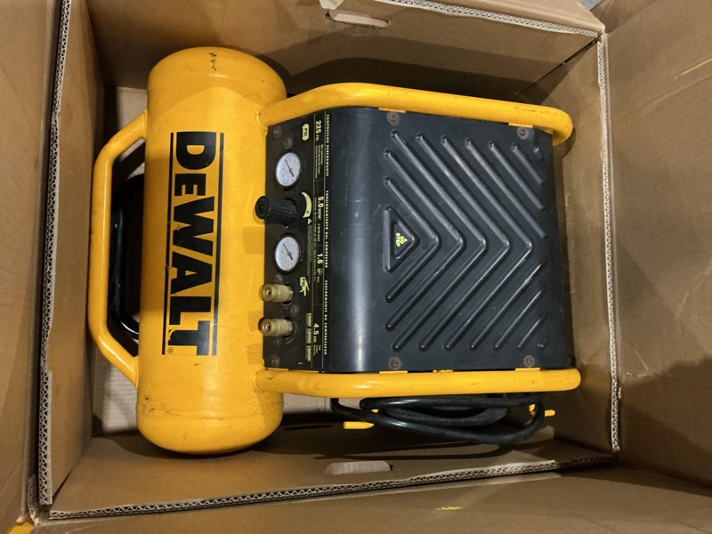 Condition photo showing As Is for dewalt 4.5-gallon portable electric 225 psi horizontal air compressor