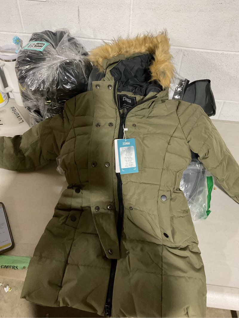 Condition photo showing Good Condition for zshow girls' long winter coat waterproof warm puffer jacket hooded snow parka 6-7 olive green