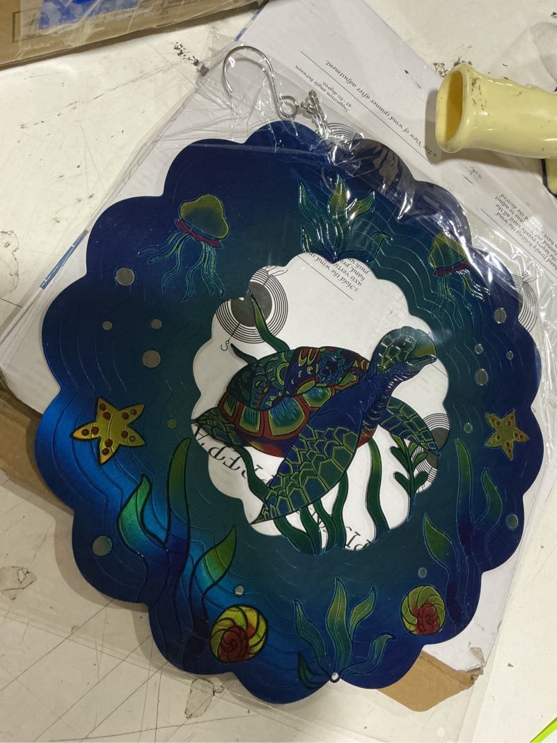 Condition photo showing New/Like New for sea turtle wind spinners outdoor, sea turtle gifts for mom women grandma men,12inch 3d hanging metal wind sculpture mothers day birthday presents for garden ornament decoration
