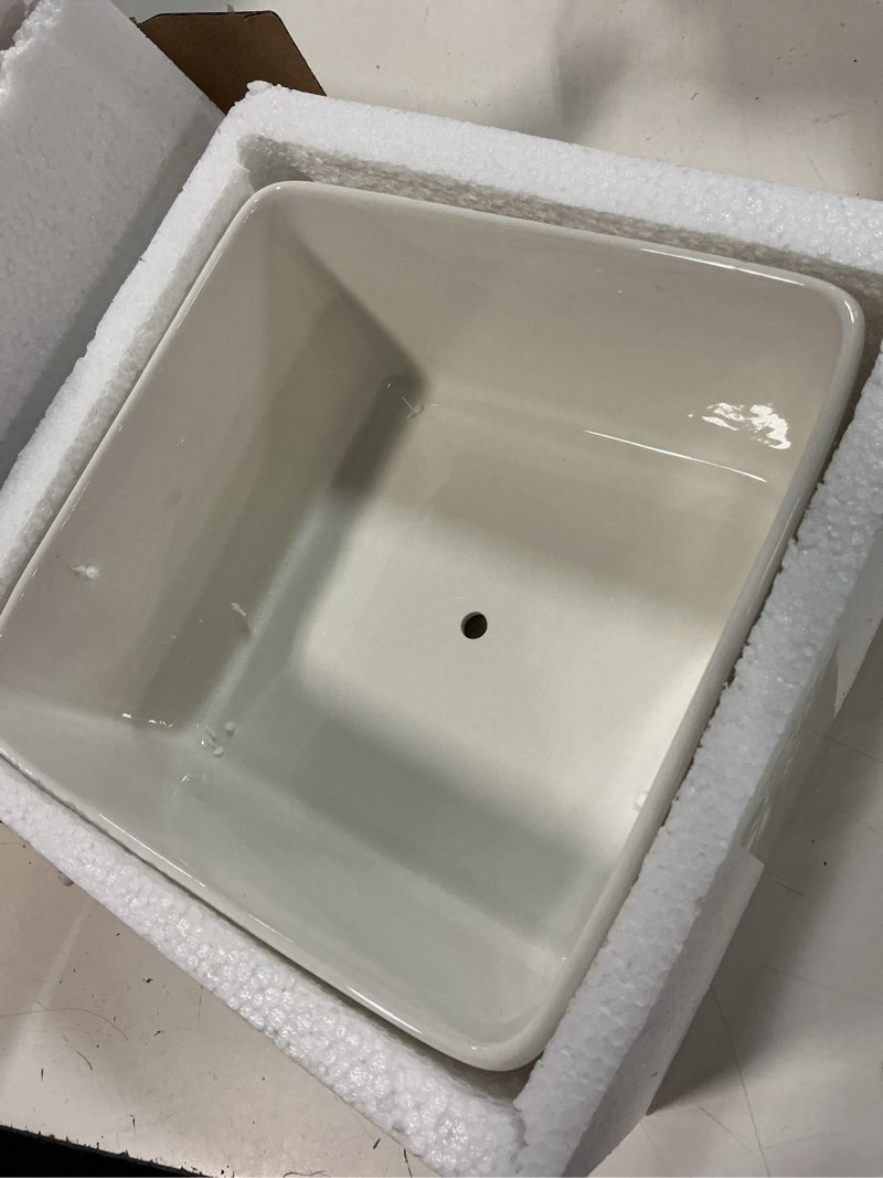 Condition photo showing New/Like New for 7 inch square white ceramic succulent cactus plants planter pot with drainage bamboo tray ?large?