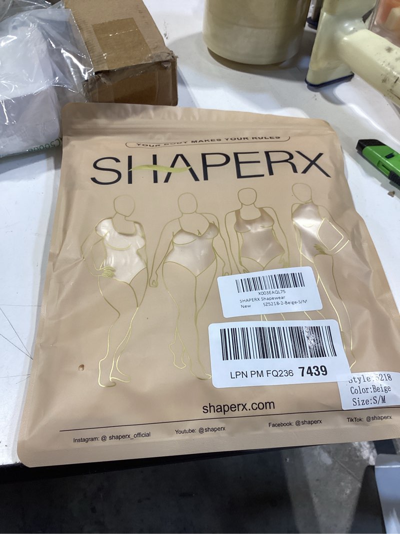 Condition photo showing New/Like New for shaperx shapewear for women tummy control bodysuit mid thigh body shaper shorts for a lifted look small-medium beige