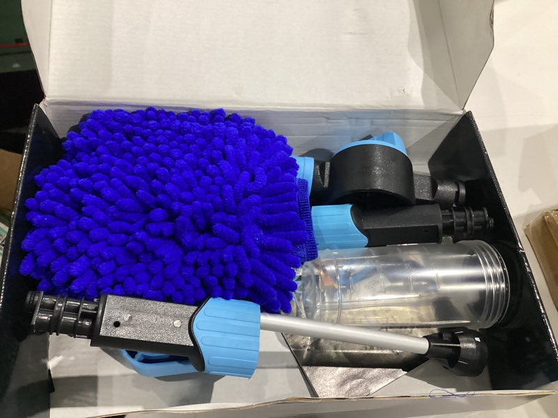 Condition photo showing Good Condition for car wash foam gun for garden hose, foam cannon car wash kit with microfiber wash mitt, high pressure nozzle & 3 spray modes, hose foam blaster for cars, trucks, rv, motorcycle cleaning - blue