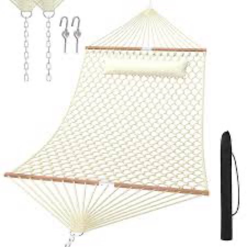 TONAHUTU 13FT Hammocks, Traditional Hand Woven Cotton Rope Hammock with Free Extension Chains for Outdoor Indoor Patio Yard 450 LSB Capacity for Two Person (Natural)