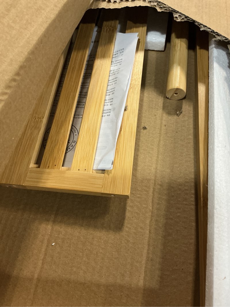 Condition photo showing As Is for Kids Clothing Rack for Toddler, Pets Clothes Rack with Storage Box & Hanging Rod for Dogs/Cats, Baby Clothes Closet Stand for Nursery Room, Natural Bamboo Kids Clothes Rack