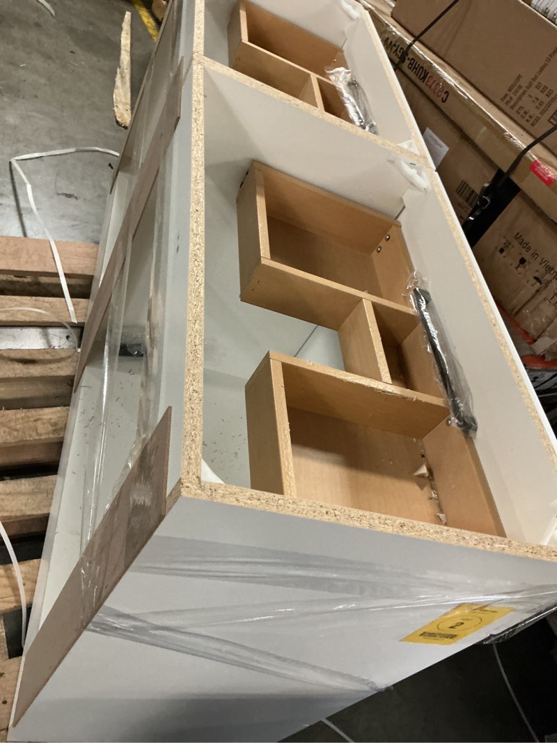 Condition photo showing As Is for  style selections potter 60-in true white double sink bathroom vanity with white cultured marble