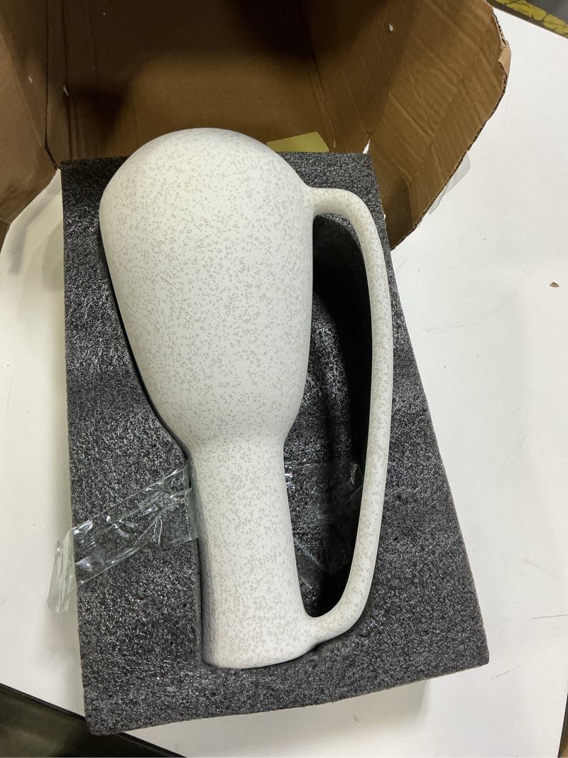 Condition photo showing Good Condition for BlossoME Ceramic White Vase 12 inch Tall with Handle Matte Glazed Pottery Vessel Rustic Stoneware Table Decor Neutral Clay Jug Centerpiece Slender Shelf Book Pitcher Decor Flower Vessel White-12"