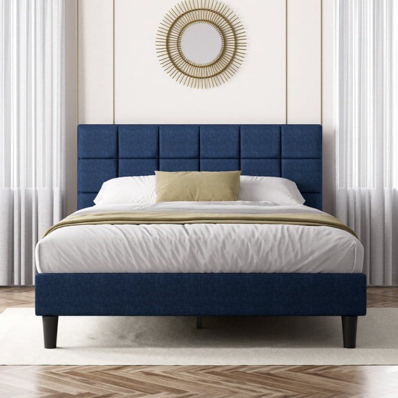 Zinus Lottie Tufted Upholstered Platform Bed, Navy, Queen