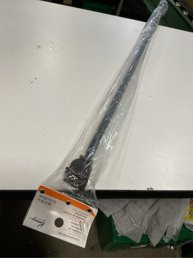 Condition photo showing New/Like New for kenney kn71713 beckett soft square end standard decorative window curtain rod, 48-86" adjustable length, weathered brown finish, 5/8" diameter steel tube, 1-pack 1-pack 48-86" weathered brown